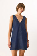 Kadın Mina Rins Yıkamalı Jile Jean Elbise %100 Pamuk - Rins