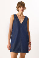 Kadın Mina Rins Yıkamalı Jile Jean Elbise %100 Pamuk - Rins