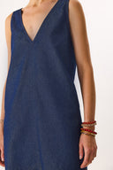 Kadın Mina Rins Yıkamalı Jile Jean Elbise %100 Pamuk - Rins