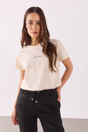 Kadın Mini Vena Logo Baskılı Regular Fit Tişört %100 Pamuk - Bej