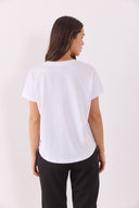 Kadın Mini Vena Logo Baskılı Regular Fit Tişört %100 Pamuk - Beyaz
