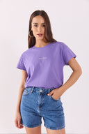Kadın Mini Vena Logo Baskılı Regular Fit Tişört %100 Pamuk - LEYLAK