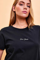 Kadın Mini Vena Logo Baskılı Regular Fit Tişört %100 Pamuk - Siyah