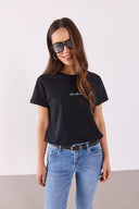 Kadın Mini Vena Logo Baskılı Regular Fit Tişört %100 Pamuk - Siyah