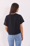Kadın Mini Vena Logo Baskılı Regular Fit Tişört %100 Pamuk - Siyah