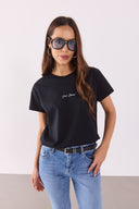 Kadın Mini Vena Logo Baskılı Regular Fit Tişört %100 Pamuk - Siyah