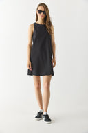 Kadın Miranda Bisiklet Yaka Regular Fit Keten Elbise - Siyah
