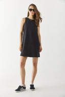 Kadın Miranda Bisiklet Yaka Regular Fit Keten Elbise - Siyah