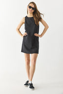 Kadın Miranda Bisiklet Yaka Regular Fit Keten Elbise - Siyah