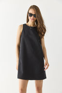 Kadın Miranda Bisiklet Yaka Regular Fit Keten Elbise - Siyah