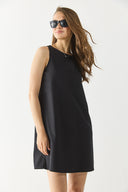 Kadın Miranda Bisiklet Yaka Regular Fit Keten Elbise - Siyah