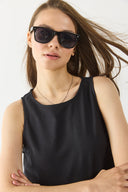 Kadın Miranda Bisiklet Yaka Regular Fit Keten Elbise - Siyah