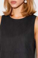Miranda Bisiklet Yaka Regular Fit Keten Elbise-Siyah