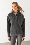 Kadın Molly Yakası Çıt Çıtlı Sweatshirt - Antrasit