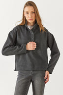 Kadın Molly Yakası Çıt Çıtlı Sweatshirt - Antrasit