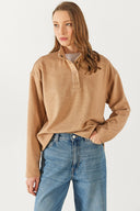 Kadın Molly Yakası Çıt Çıtlı Sweatshirt - Taba