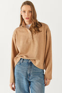 Kadın Molly Yakası Çıt Çıtlı Sweatshirt - Taba