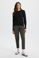 Kadın Mona Bisiklet Yaka Kolu Düğmeli Triko Kazak - Siyah