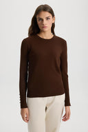 Kadın Mona Bisiklet Yaka Kolu Düğmeli Triko Kazak - Kahve