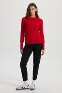 Kadın Mona Bisiklet Yaka Kolu Düğmeli Triko Kazak - Kırmızı