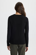 Kadın Mona Bisiklet Yaka Kolu Düğmeli Triko Kazak - Siyah