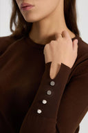 Kadın Mona Bisiklet Yaka Kolu Düğmeli Triko Kazak - Kahve