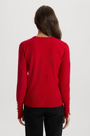 Kadın Mona Bisiklet Yaka Kolu Düğmeli Triko Kazak - Kırmızı