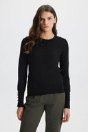 Kadın Mona Bisiklet Yaka Kolu Düğmeli Triko Kazak - Siyah