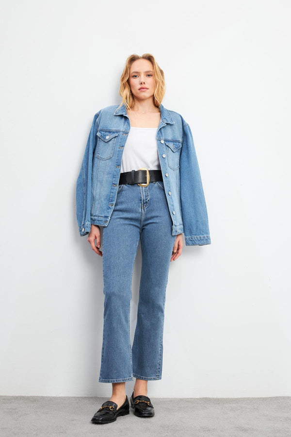 Kadın Nadia Dark Blue High Rise Stove Pipe Jean Pantolon