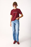 Kadın Nakışlı Sloganlı Tişört %100 Pamuk - Bordo