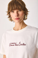 Kadın Nakışlı Sloganlı Tişört %100 Pamuk - Fildişi