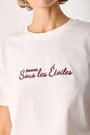 Kadın Nakışlı Sloganlı Tişört %100 Pamuk - Fildişi
