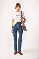 Kadın Nakışlı Sloganlı Tişört %100 Pamuk - Fildişi