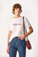 Kadın Nakışlı Sloganlı Tişört %100 Pamuk - Fildişi