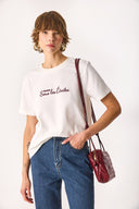 Kadın Nakışlı Sloganlı Tişört %100 Pamuk - Fildişi