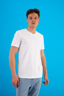 Erkek Nick V Yaka Slim Fit Basic Tişört - Beyaz