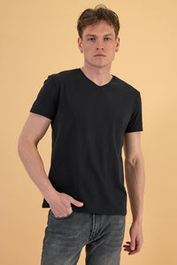 Erkek Nick V Yaka Slim Fit Basic Tişört - Siyah