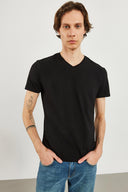Erkek Nick V Yaka Slim Fit Basic Tişört - Siyah
