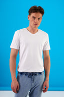 Erkek Nick V Yaka Slim Fit Basic Tişört - Beyaz
