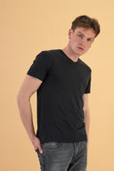 Erkek Nick V Yaka Slim Fit Basic Tişört - Siyah