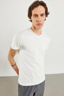 Erkek Nick V Yaka Slim Fit Basic Tişört - Beyaz