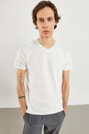 Erkek Nick V Yaka Slim Fit Basic Tişört - Beyaz
