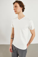 Erkek Nick V Yaka Slim Fit Basic Tişört - Beyaz