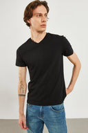 Erkek Nick V Yaka Slim Fit Basic Tişört - Siyah