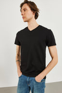 Erkek Nick V Yaka Slim Fit Basic Tişört - Siyah