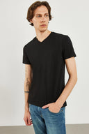 Erkek Nick V Yaka Slim Fit Basic Tişört - Siyah