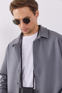 Erkek Nicolas Regular Fit Gofre Gömlek - Gri