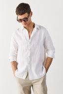 Erkek Nicolas Regular Fit Gömlek %100 Keten - Beyaz