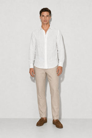 Nicolas Regular Fit Keten Gömlek-Beyaz