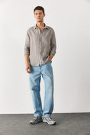 Erkek Nicolas Regular Fit Gömlek %100 Keten - Gri